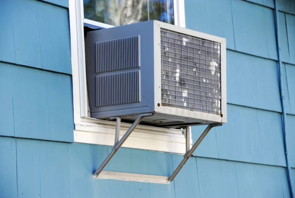 exterior window AC sitting on bracket